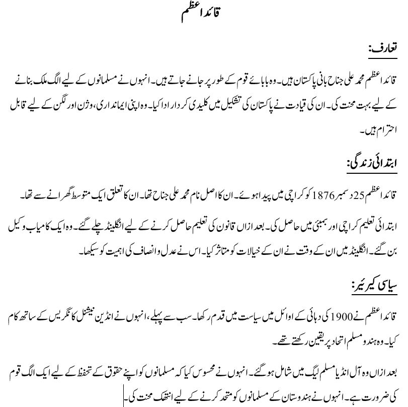 Quaid e Azam Essay in Urdu