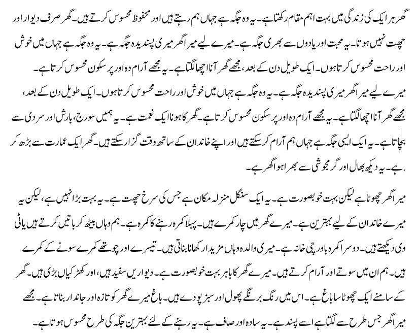 Mera Ghar Essay in Urdu