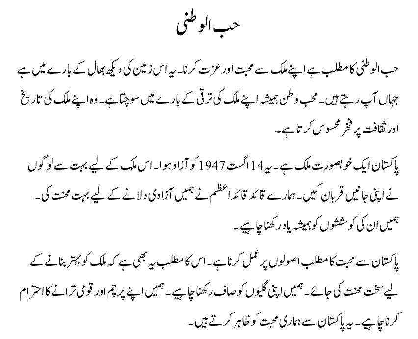 Hubul Watni Essay in Urdu