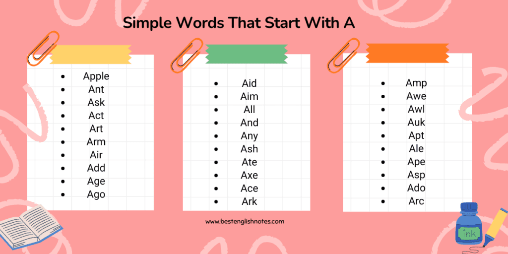 Simple Words That Start With A